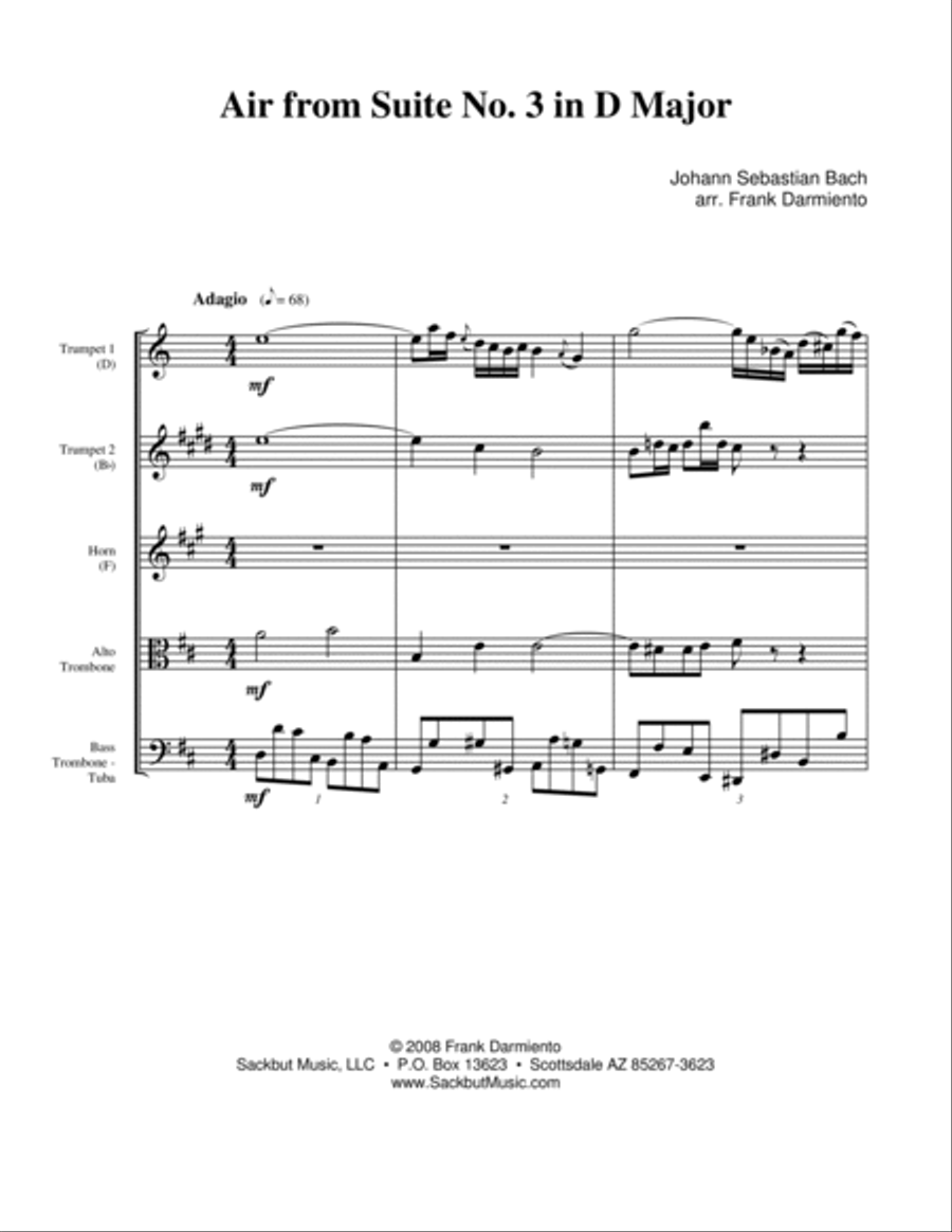 Air on a G String (Air from Suite No. 3 in D Major) Brass Ensemble scores gallery preview page 2