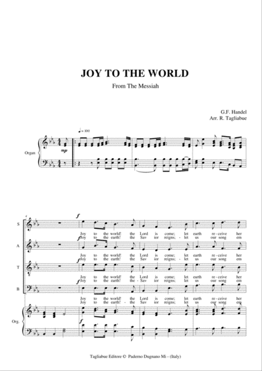 JOY TO THE WORLD - From Messiah - Arr. for SATB Choir and Organ 4-Part scores gallery preview page 2