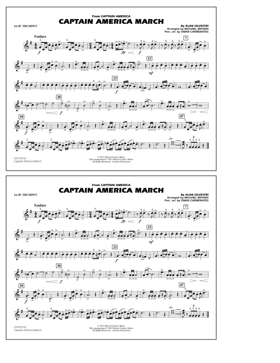 Captain America March - 1st Bb Trumpet B-Flat Trumpet scores gallery preview page 1