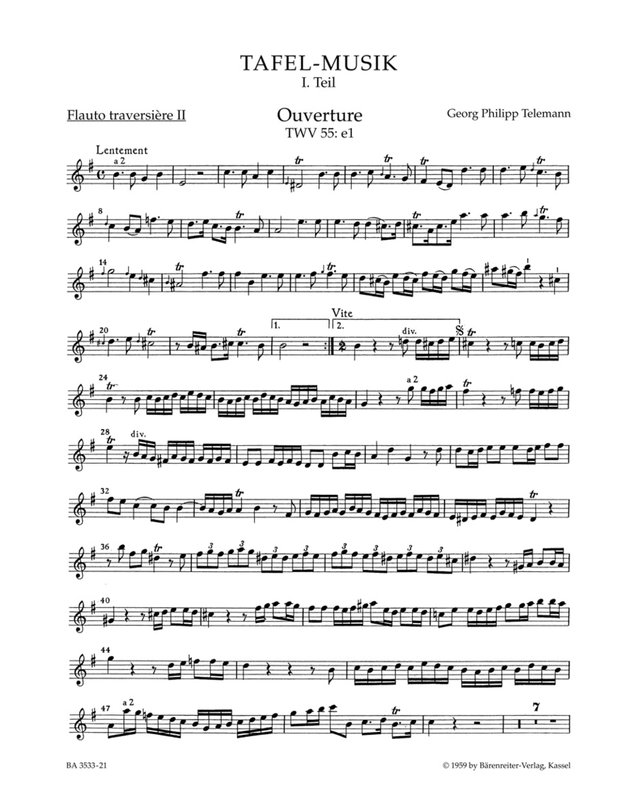Ouverture and Conclusion for two Flutes, Strings and Basso continuo e minor Flute scores gallery preview page 1