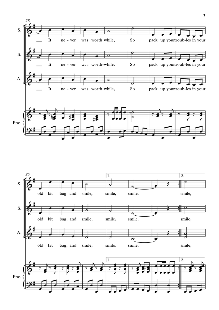 A Medley of Popular Songs from the First World War for SSA choir SSA scores gallery preview page 3
