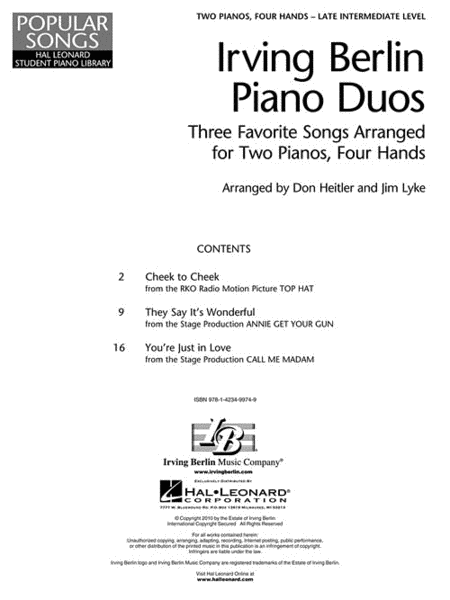 NFMC 2020-2024 Selection Three Favorite Songs Arranged for 2 Pianos, 4 Hands image number null