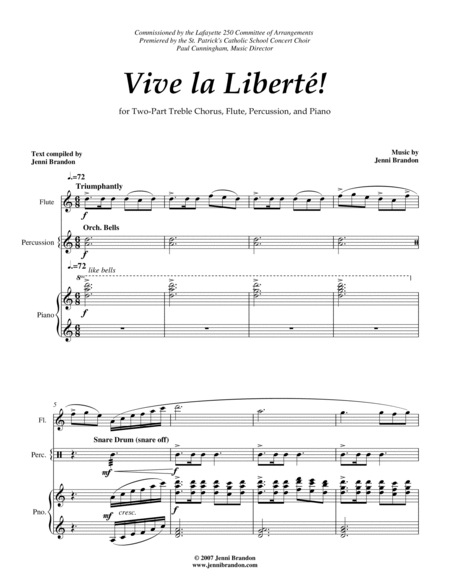 Vive la Liberté! for two-part treble choir, flute, percussion, and piano image number null