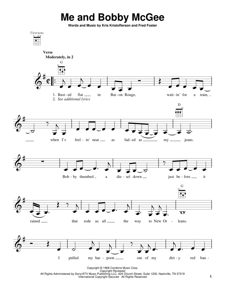 Me And Bobby McGee Ukulele scores gallery preview page 1