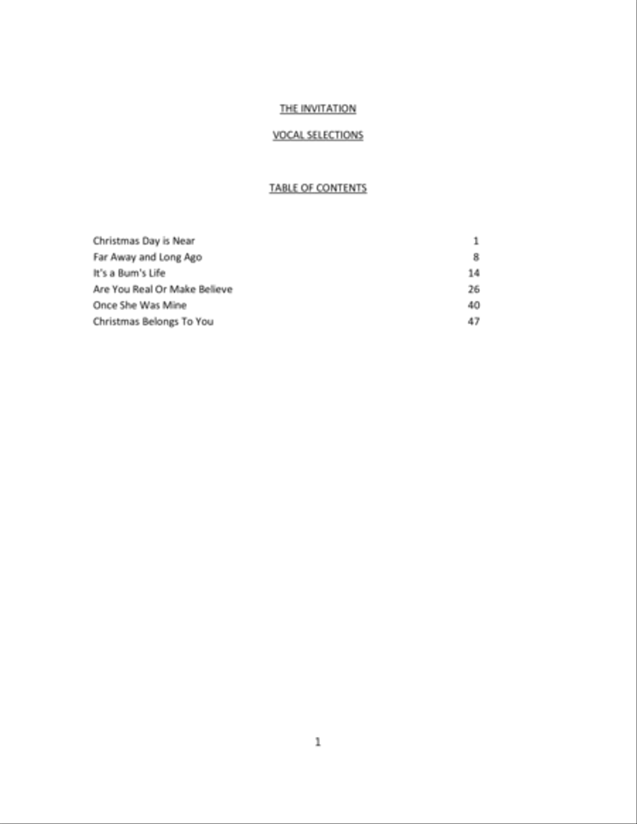 THE INVITATION (A CHRISTMAS MUSICAL --VOCAL SELECTIONS Piano Solo scores gallery preview page 1