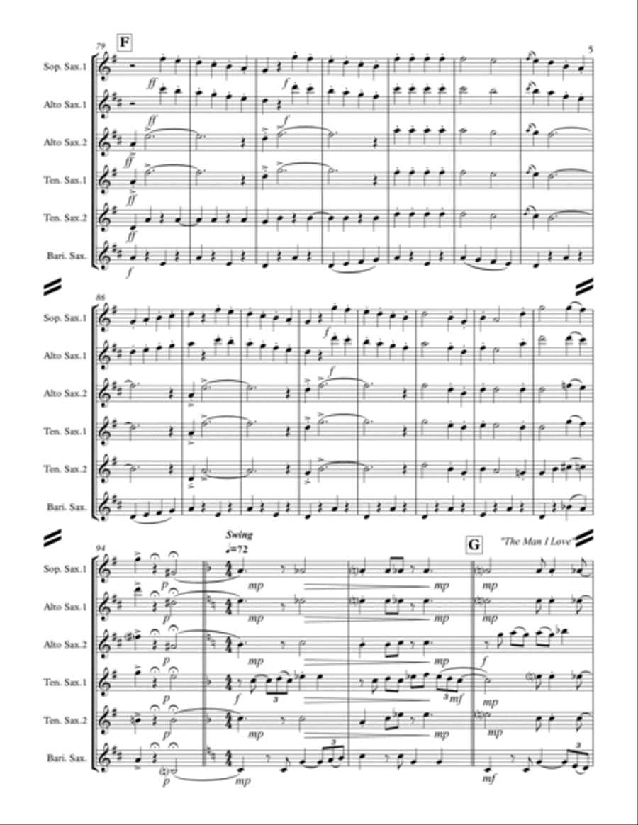 Gershwin Medley (for Saxophone Quintet SATTB or AATTB) Saxophone Quintet scores gallery preview page 6