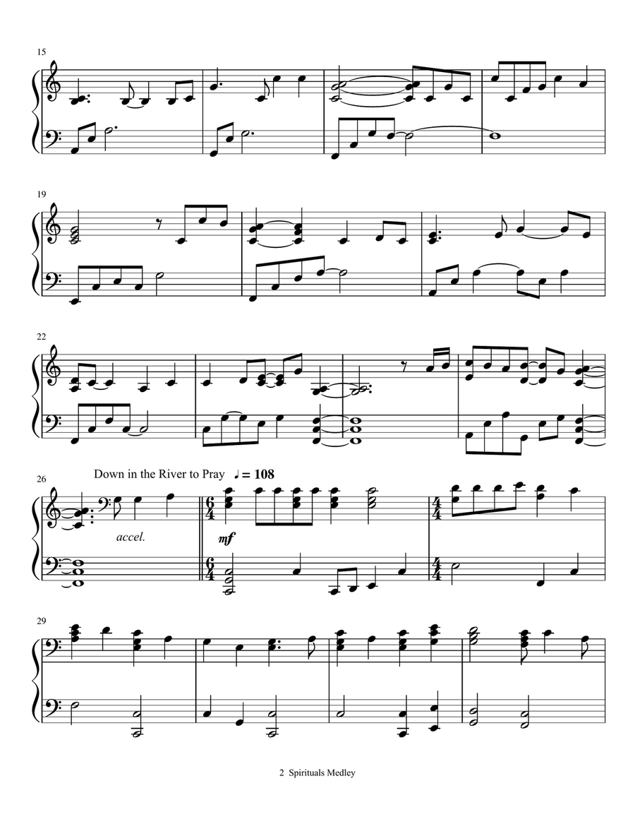 Spirituals: Lord I Want to Be a Christian, Down in the River to Pray, Give Me Jesus Piano Solo scores gallery preview page 3