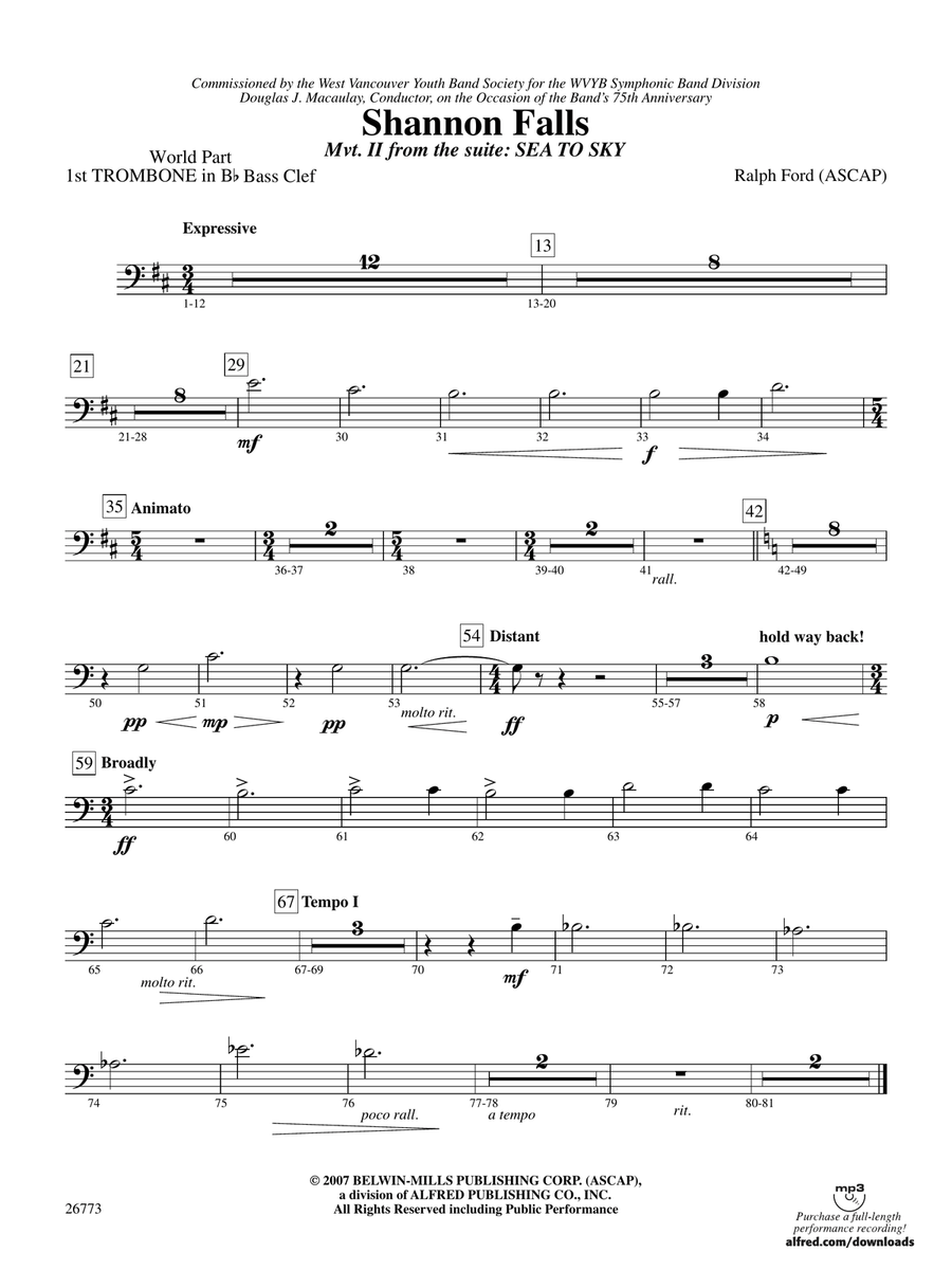 Shannon Falls (Movement 2 from Sea to Sky): (World Part) 1st B-flat Trombone B.C.