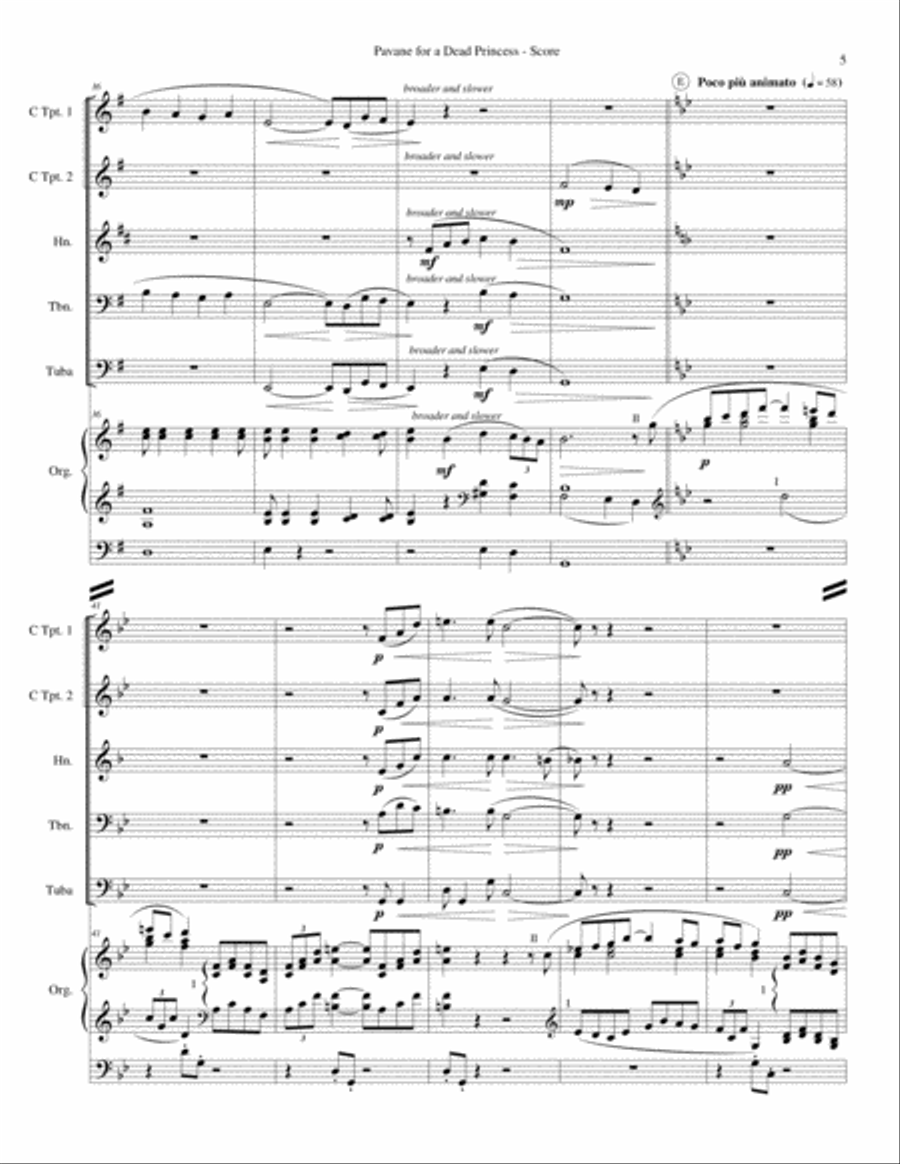 Pavane for a Dead Princess (for Brass quintet and Organ) Brass Ensemble scores gallery preview page 6