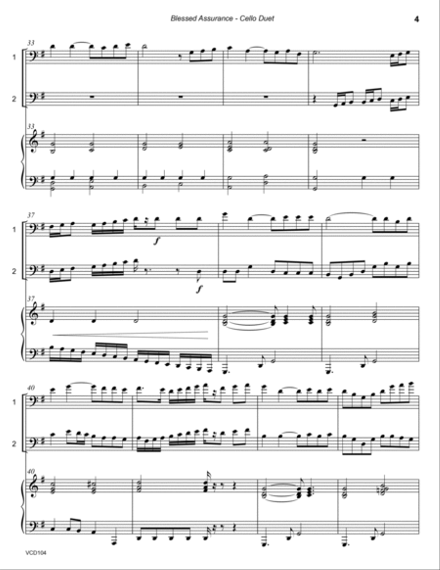 BLESSED ASSURANCE - CELLO DUET with optional Piano Accompaniment String Duet scores gallery preview page 4