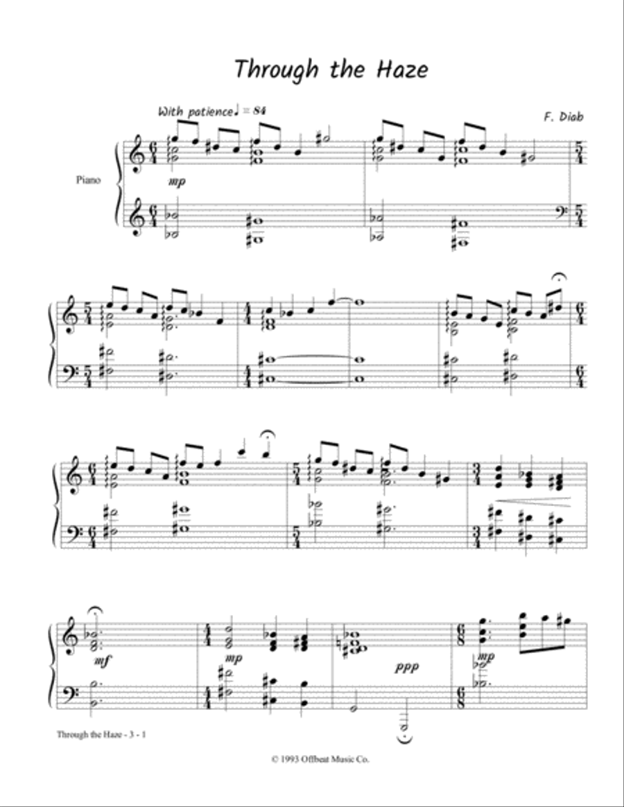 Through the Haze Piano Solo scores gallery preview page 1