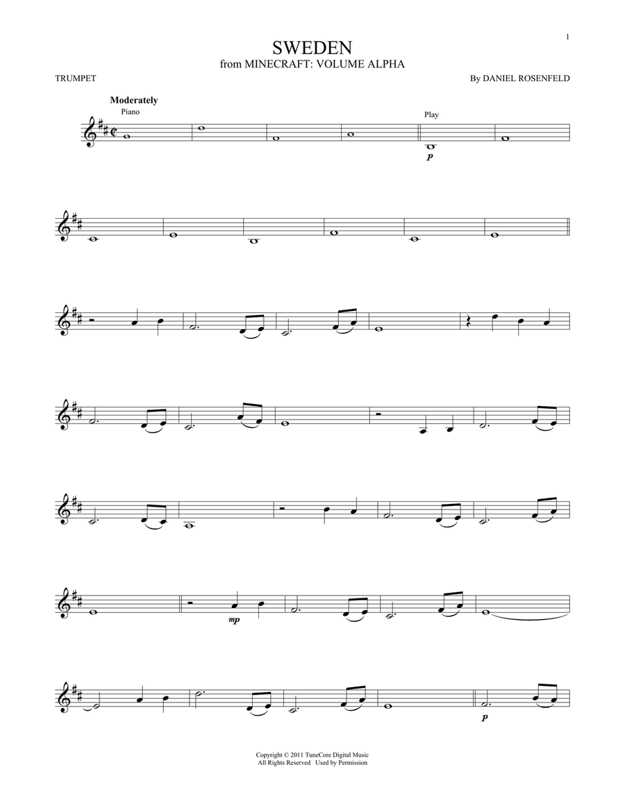 Sweden (from Minecraft) Trumpet Solo scores gallery preview page 1
