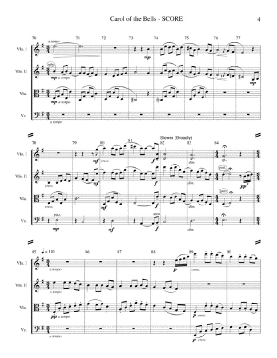 Carol of the Bells (String Quartet) String Quartet scores gallery preview page 5