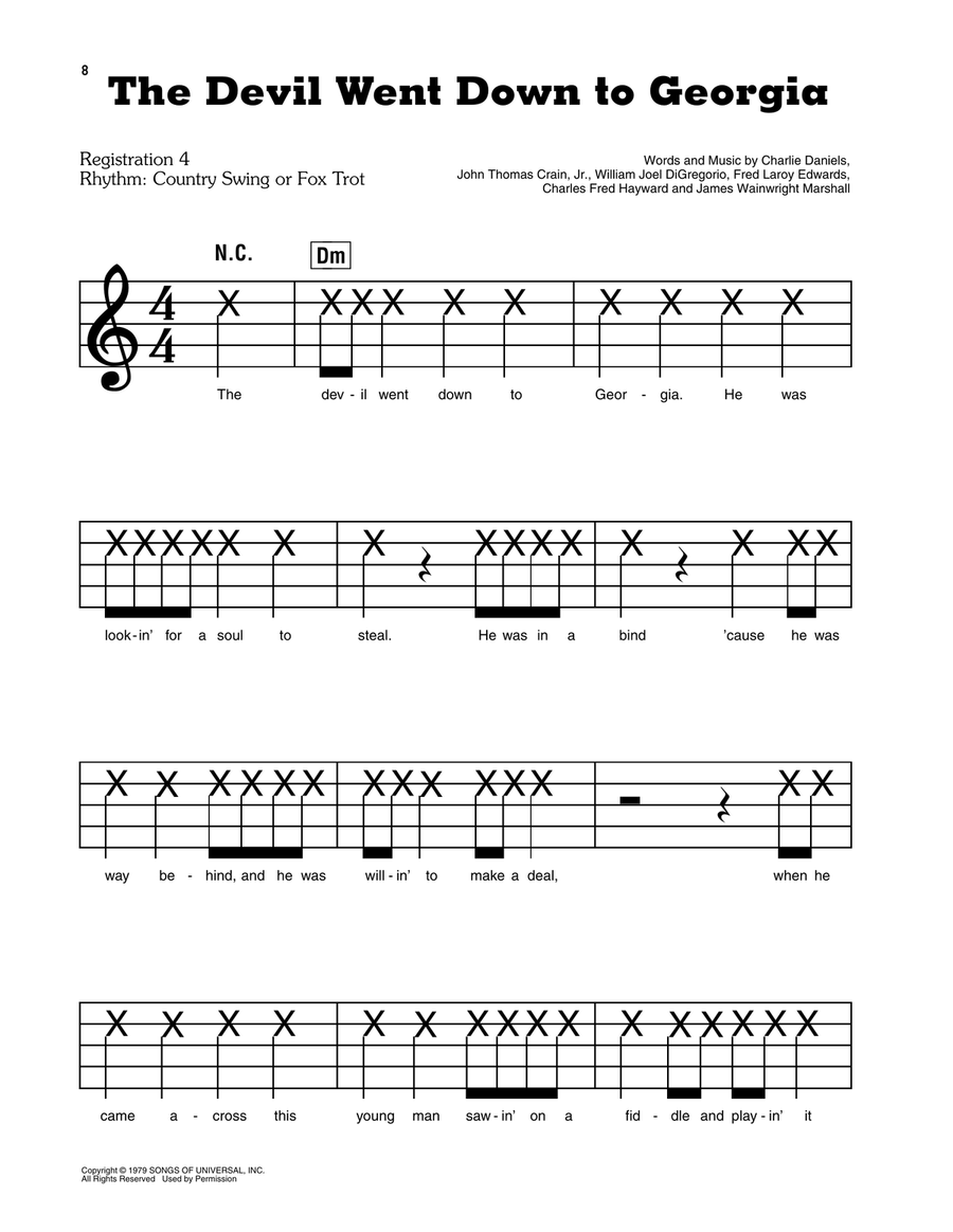 The Devil Went Down To Georgia Electronic Keyboard scores gallery preview page 1