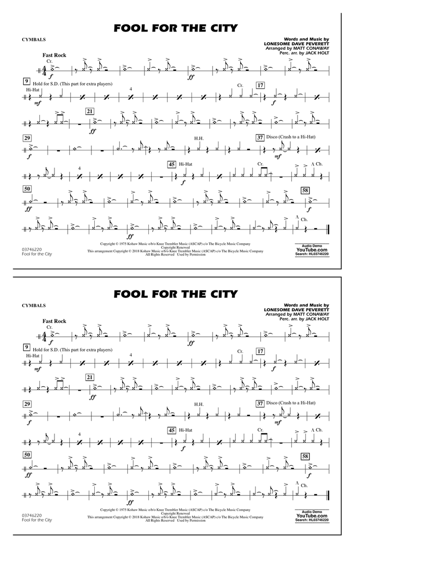 Fool For The City - Cymbals Marching Band scores gallery preview page 1
