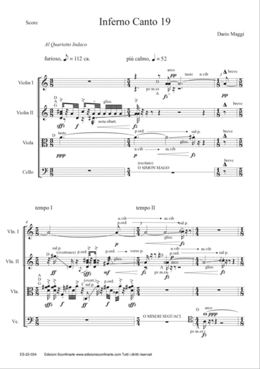 Dario Maggi: INFERNO CANTO 19 (ES-22-034) - Score Only String Quartet scores gallery preview page 3
