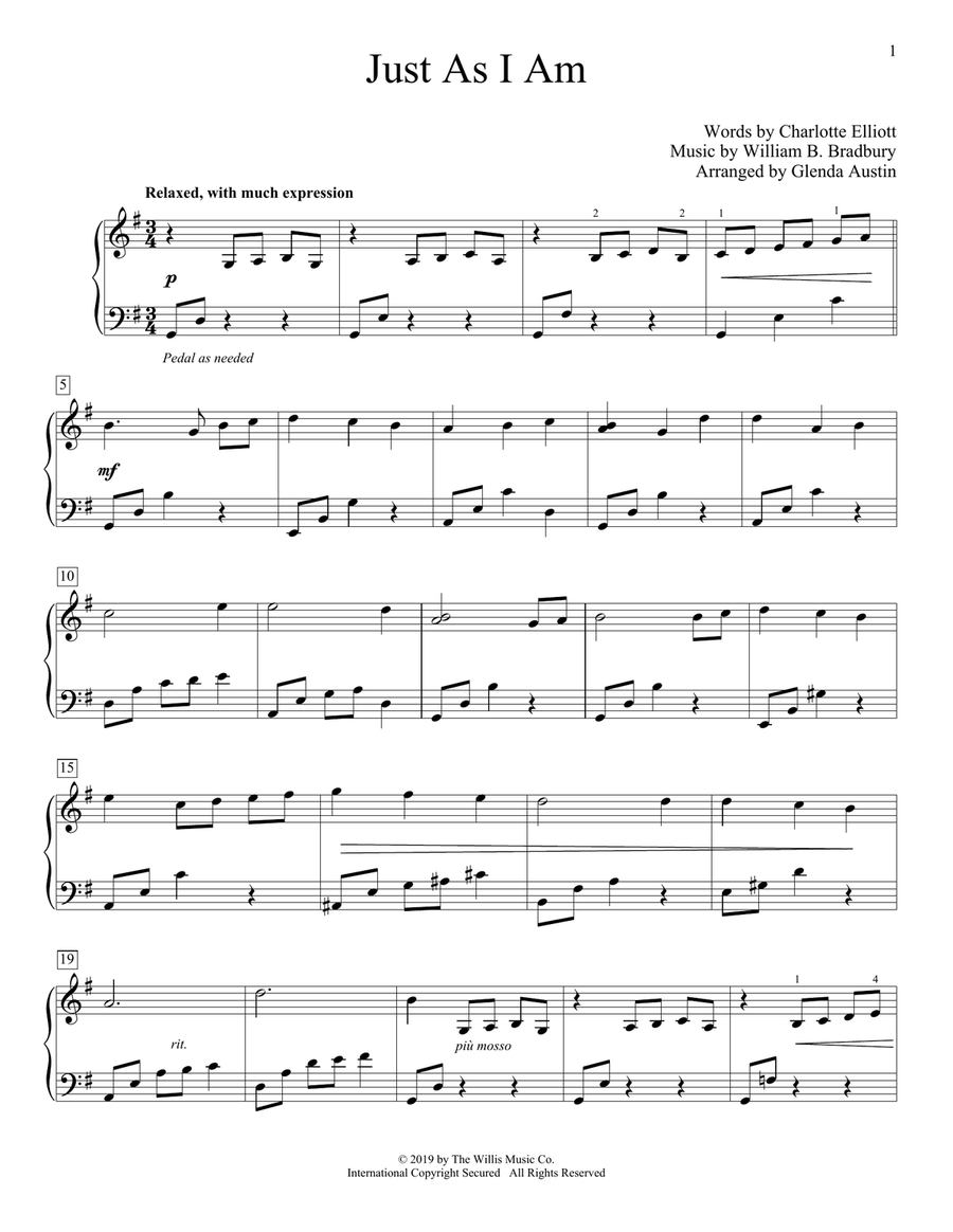 Just As I Am (arr. Glenda Austin) Piano Method scores gallery preview page 1