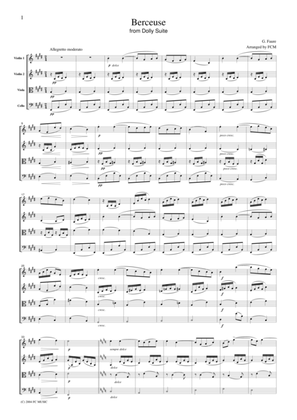 Faure Berceuse from Dolly Suite, for string quartet, CF103