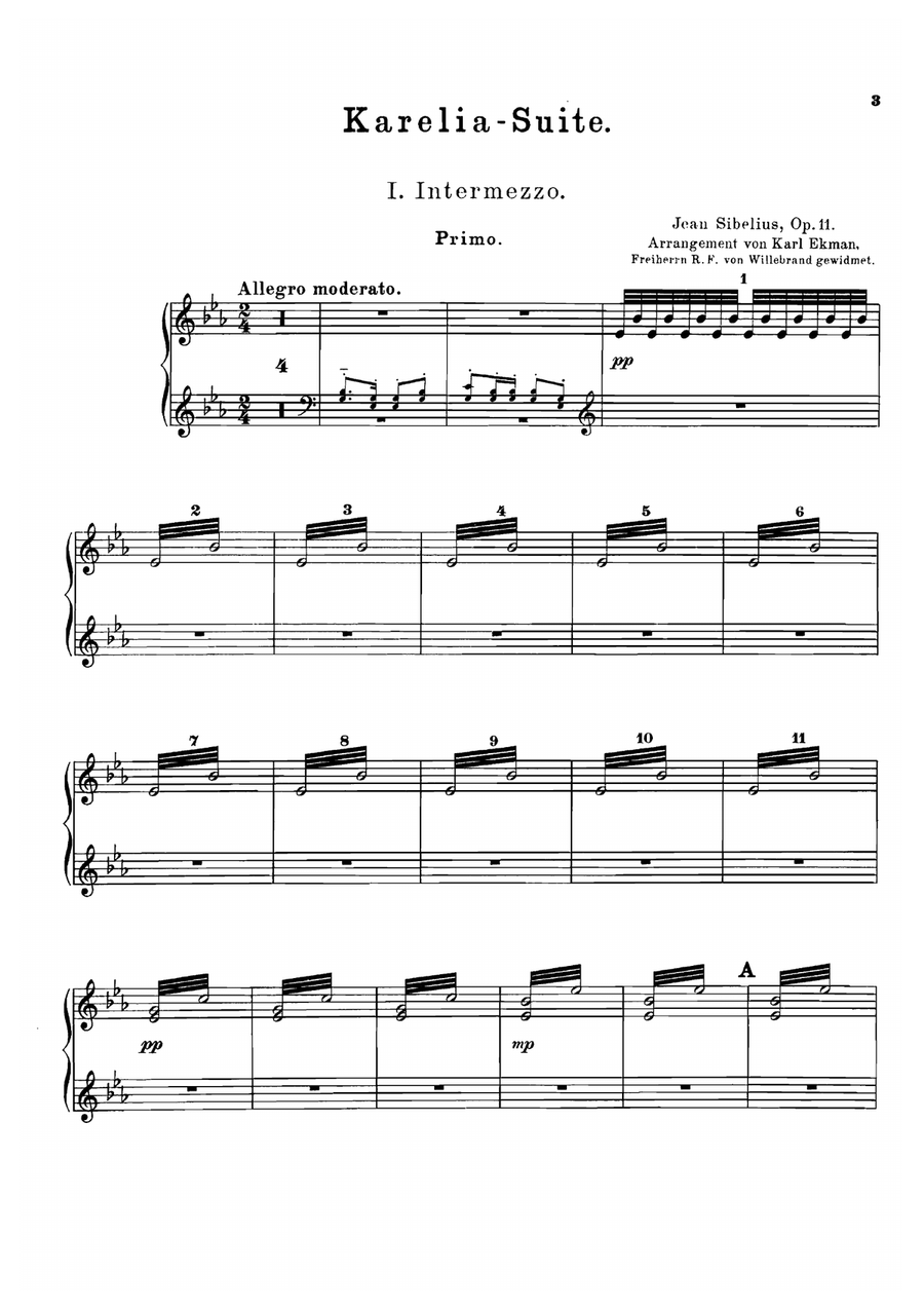 Sibelius Karelia Suite, for piano duet(1 piano, 4 hands), PS811