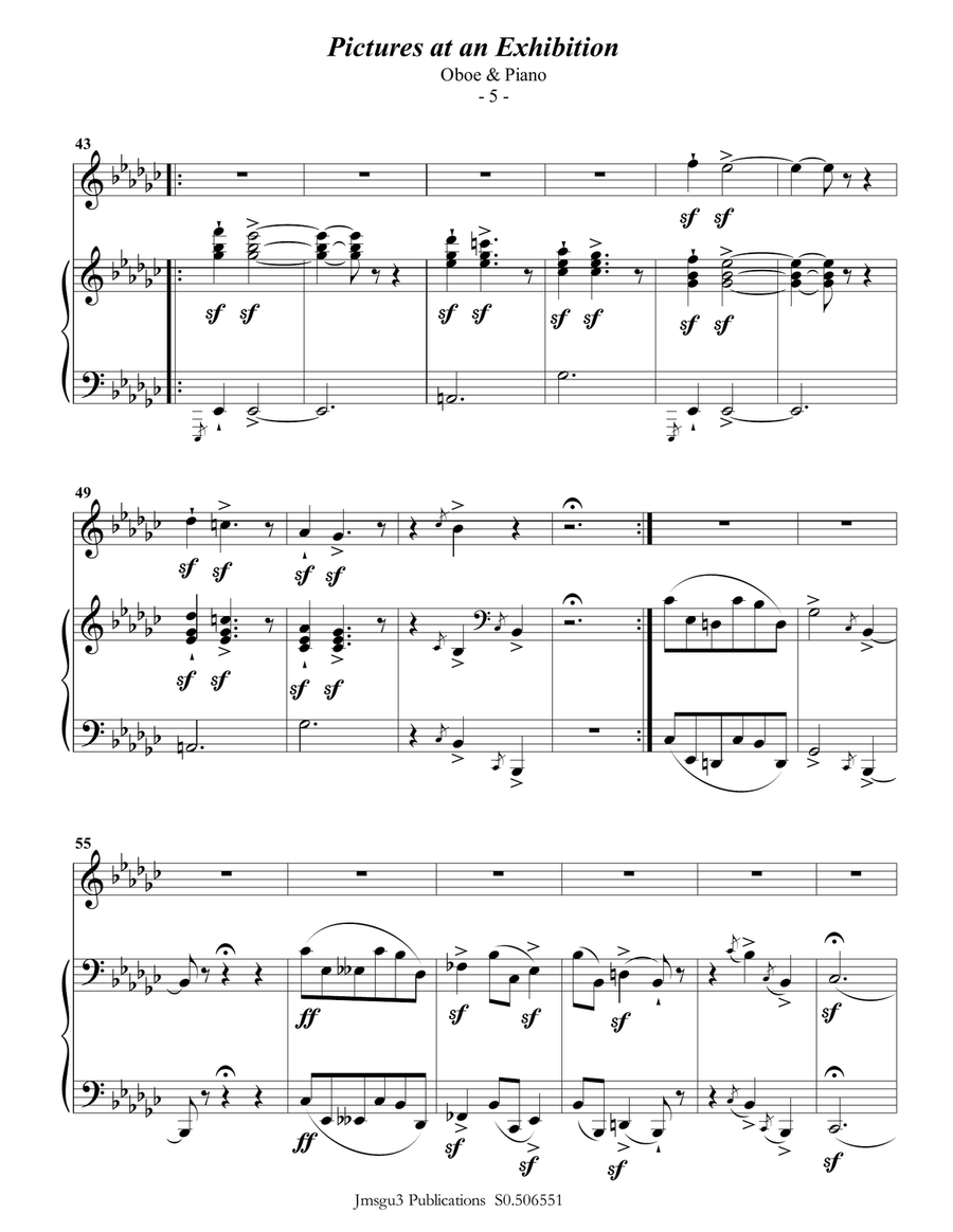 Mussorgsky: Pictures at an Exhibition for Oboe & Piano Piano scores gallery preview page 5