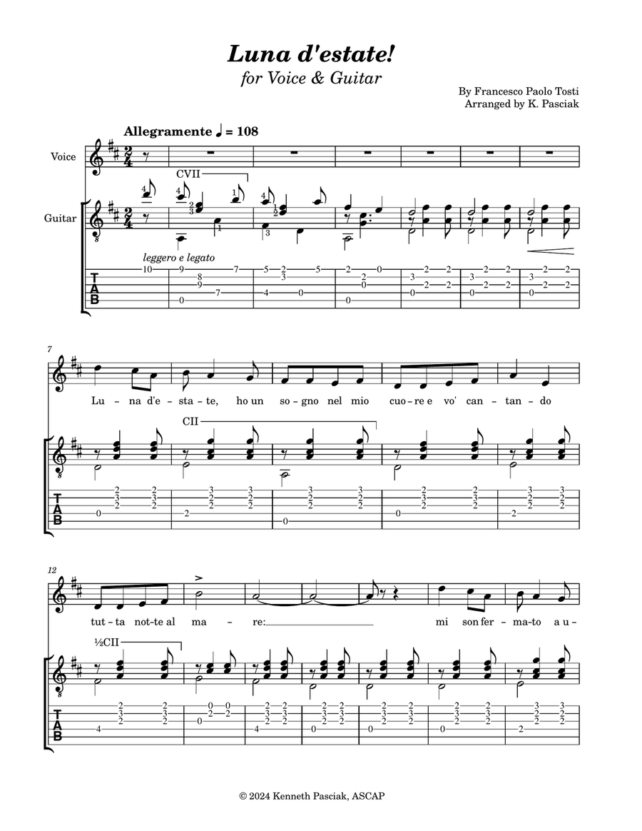 Luna d'estate (for Voice and Guitar) Classical Guitar scores gallery preview page 3