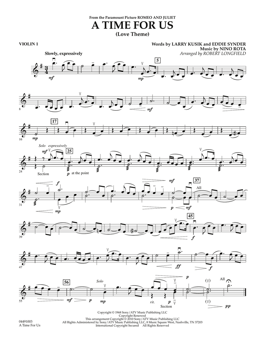 A Time For Us (Love Theme) - Violin 1 Orchestra scores gallery preview page 1