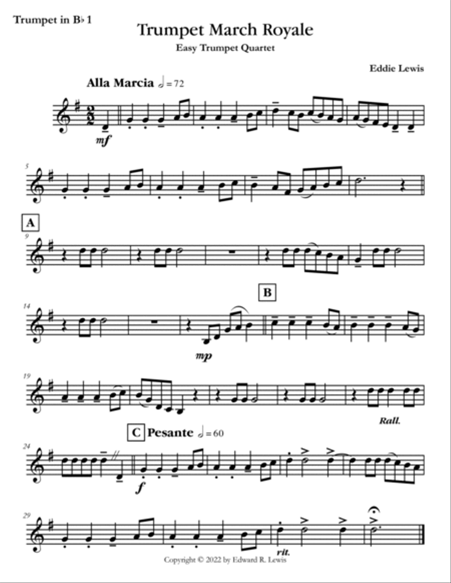 Trumpet March Royale - Easy Trumpet Quartet Brass Ensemble scores gallery preview page 2