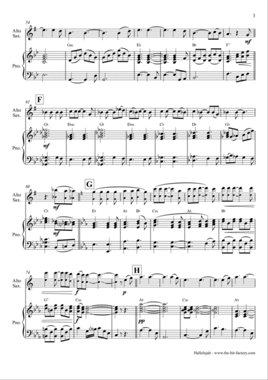 Hallelujah Alto Saxophone scores gallery preview page 3