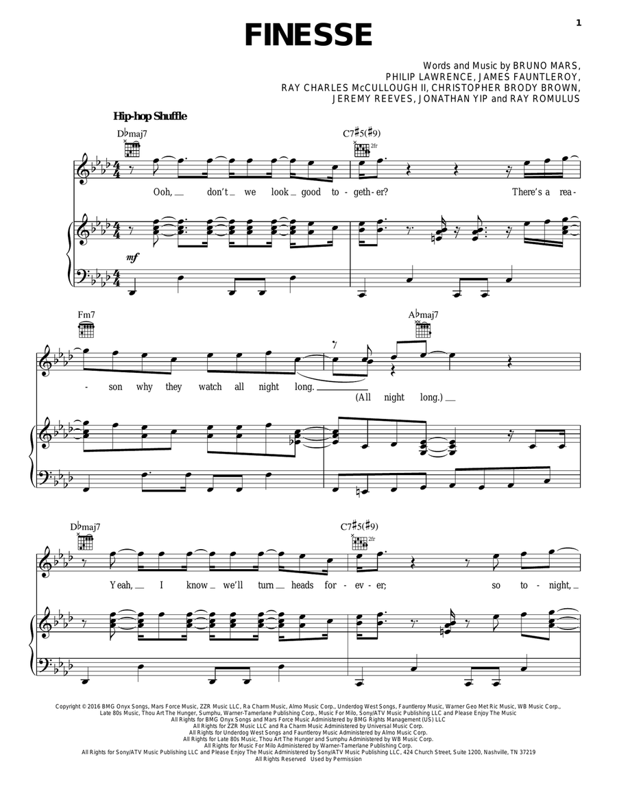 Finesse Piano, Vocal, Guitar scores gallery preview page 1