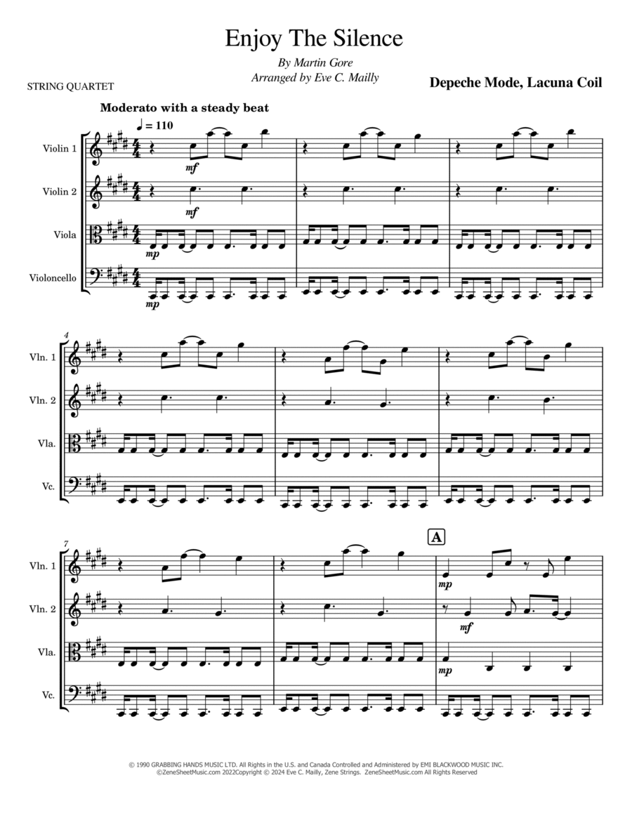 Enjoy The Silence String Quartet scores gallery preview page 1