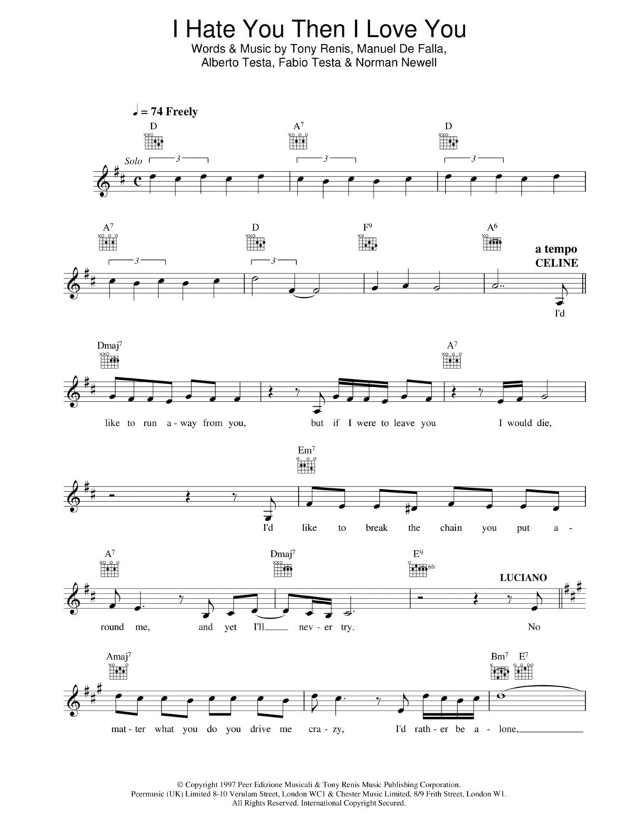 I Hate You Then I Love You Piano scores gallery preview page 1