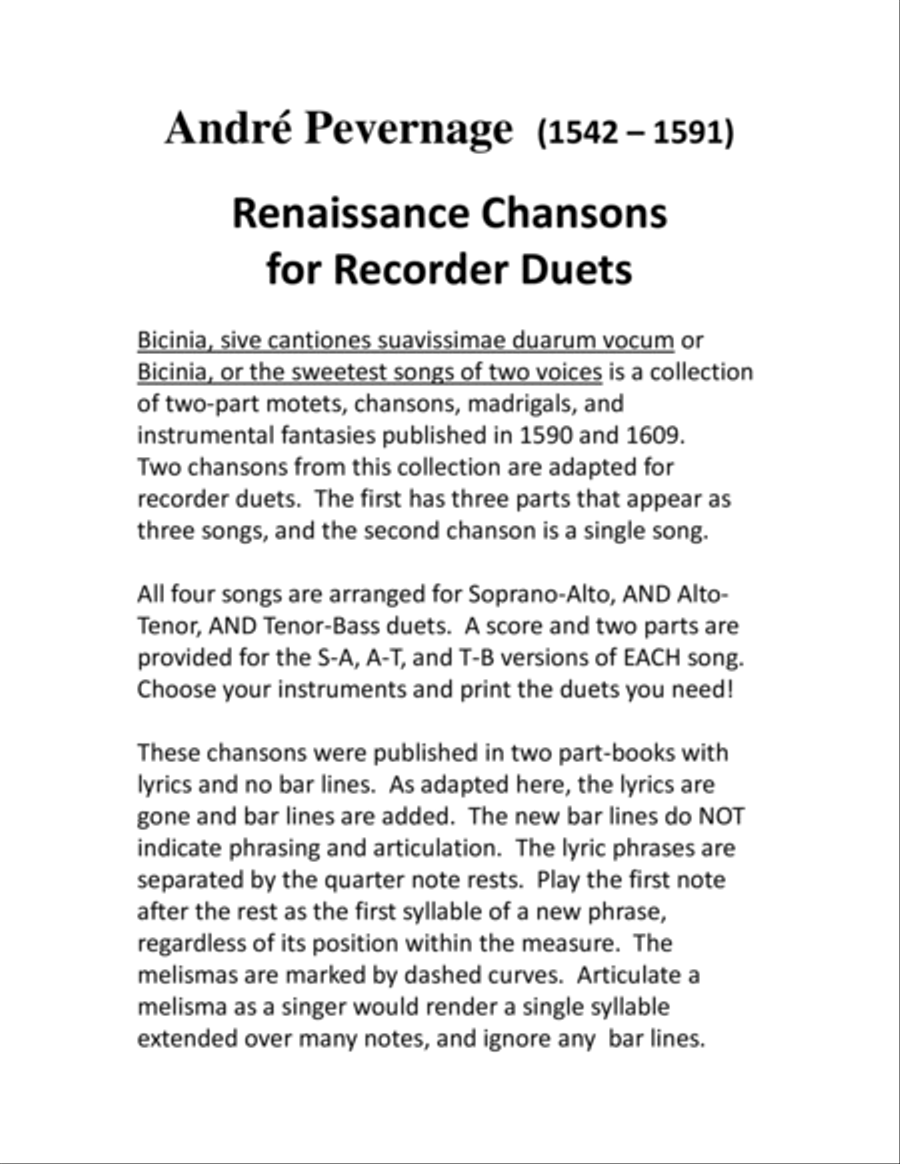 Two Renaissance Chansons for Recorder Duets Woodwind Duet scores gallery preview page 2