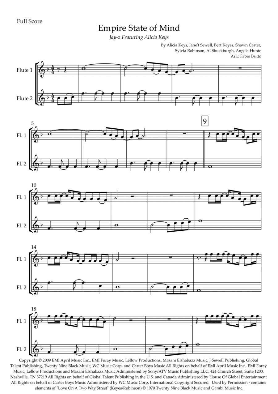 Empire State Of Mind Flute Duet scores gallery preview page 1