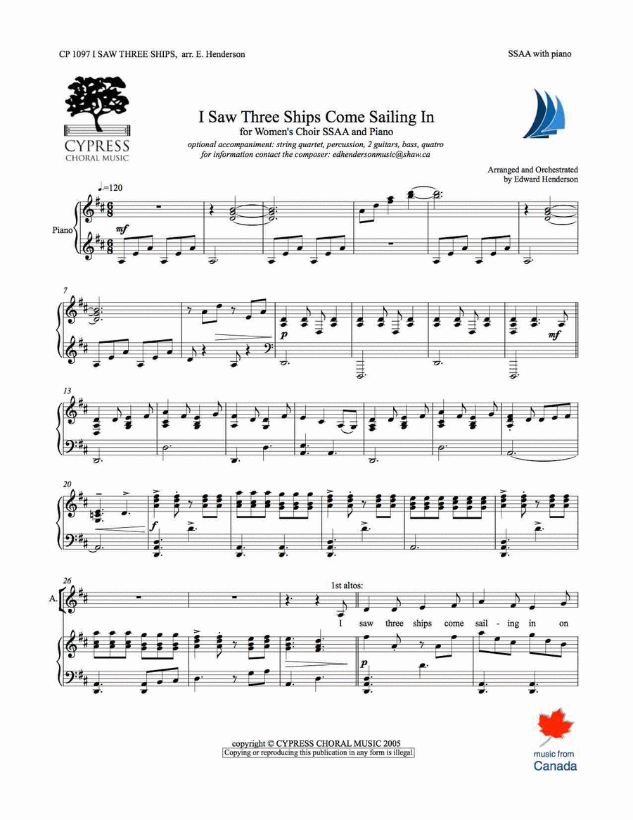 I Saw Three Ships I Saw Three Ships SSAA scores gallery preview page 1
