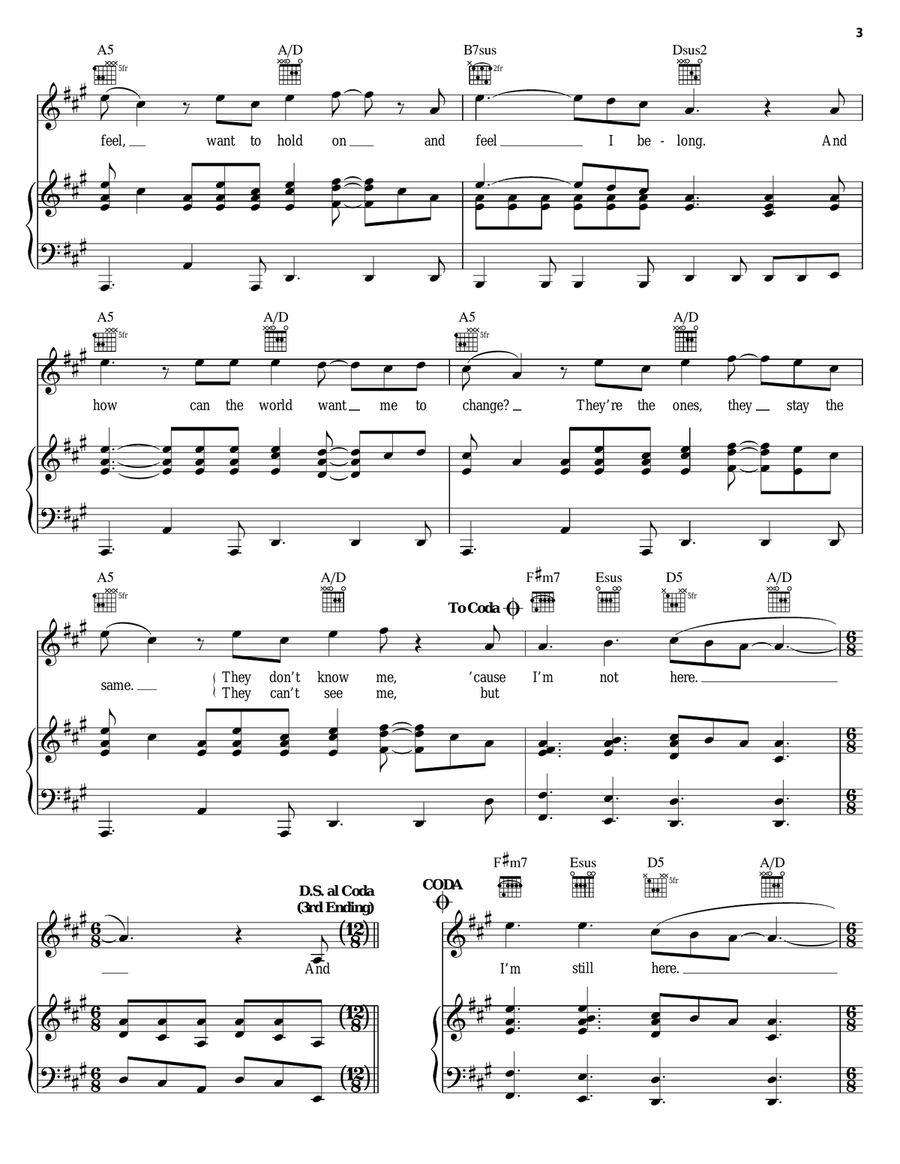 I'm Still Here (Jim's Theme) Piano, Vocal, Guitar scores gallery preview page 3
