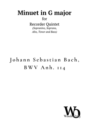 Book cover for Minuet in G major by Bach for Recorder Choir Quintet