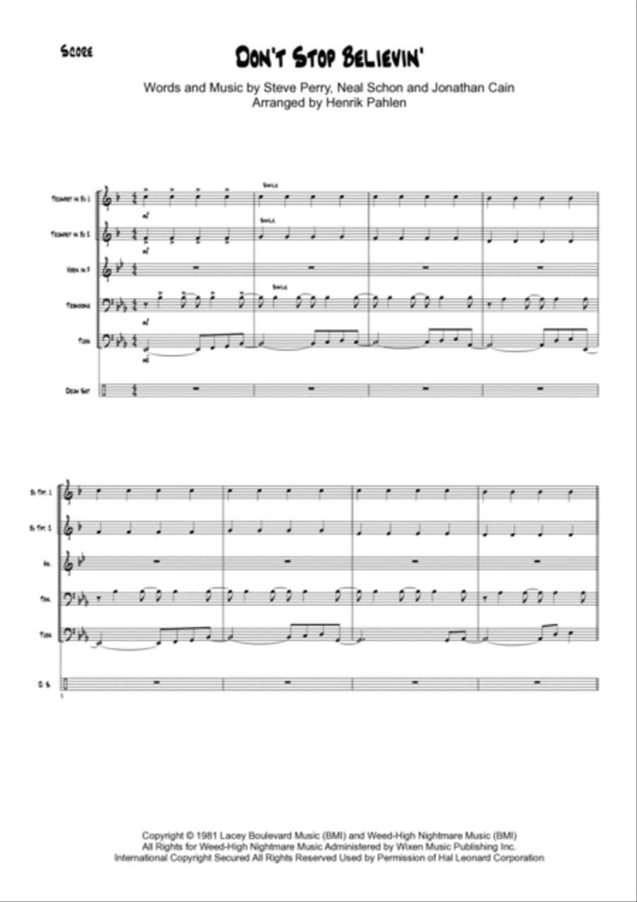 Don't Stop Believin' Don't Stop Believin' Brass Ensemble scores gallery preview page 2