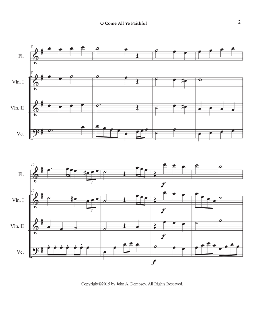O Come All Ye Faithful (Quartet for Flute, Two Violins and Cello) Small Ensemble scores gallery preview page 6