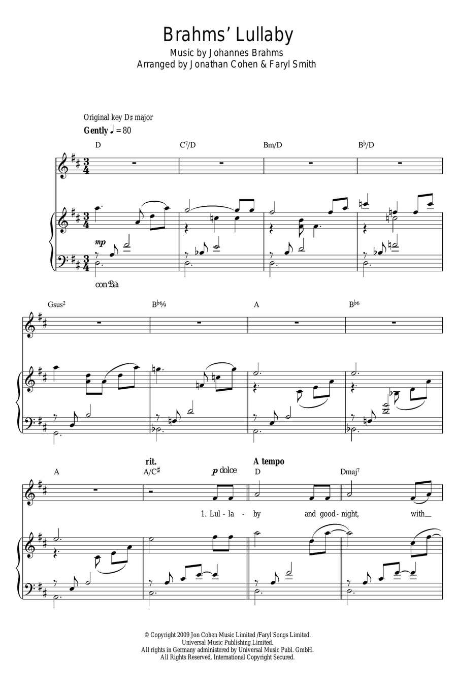 Brahms' Lullaby Piano, Vocal scores gallery preview page 1