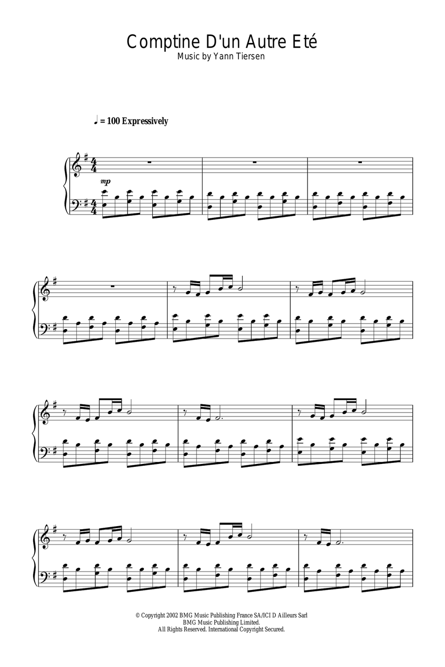 Comptine D'un Autre Ete (from Amelie) Piano Solo scores gallery preview page 1