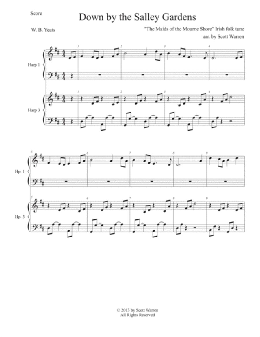 Down by the Salley Gardens (3 harps) Small Ensemble scores gallery preview page 1