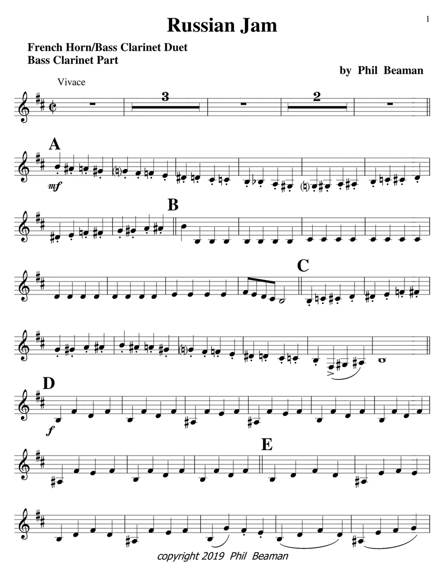 Russian Jam-french horn and bass clarinet duet Clarinet Duet scores gallery preview page 4