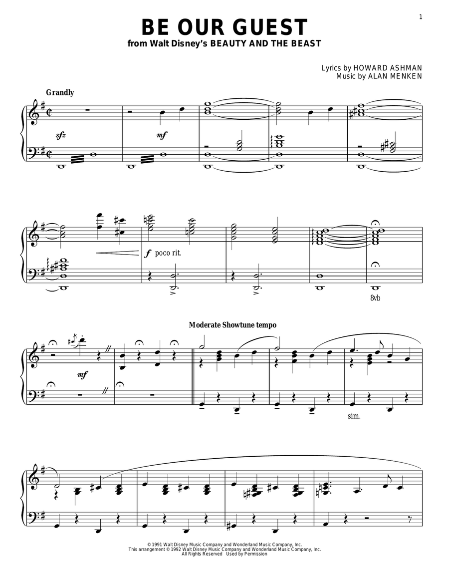 Be Our Guest (from Beauty And The Beast) Piano Solo scores gallery preview page 1