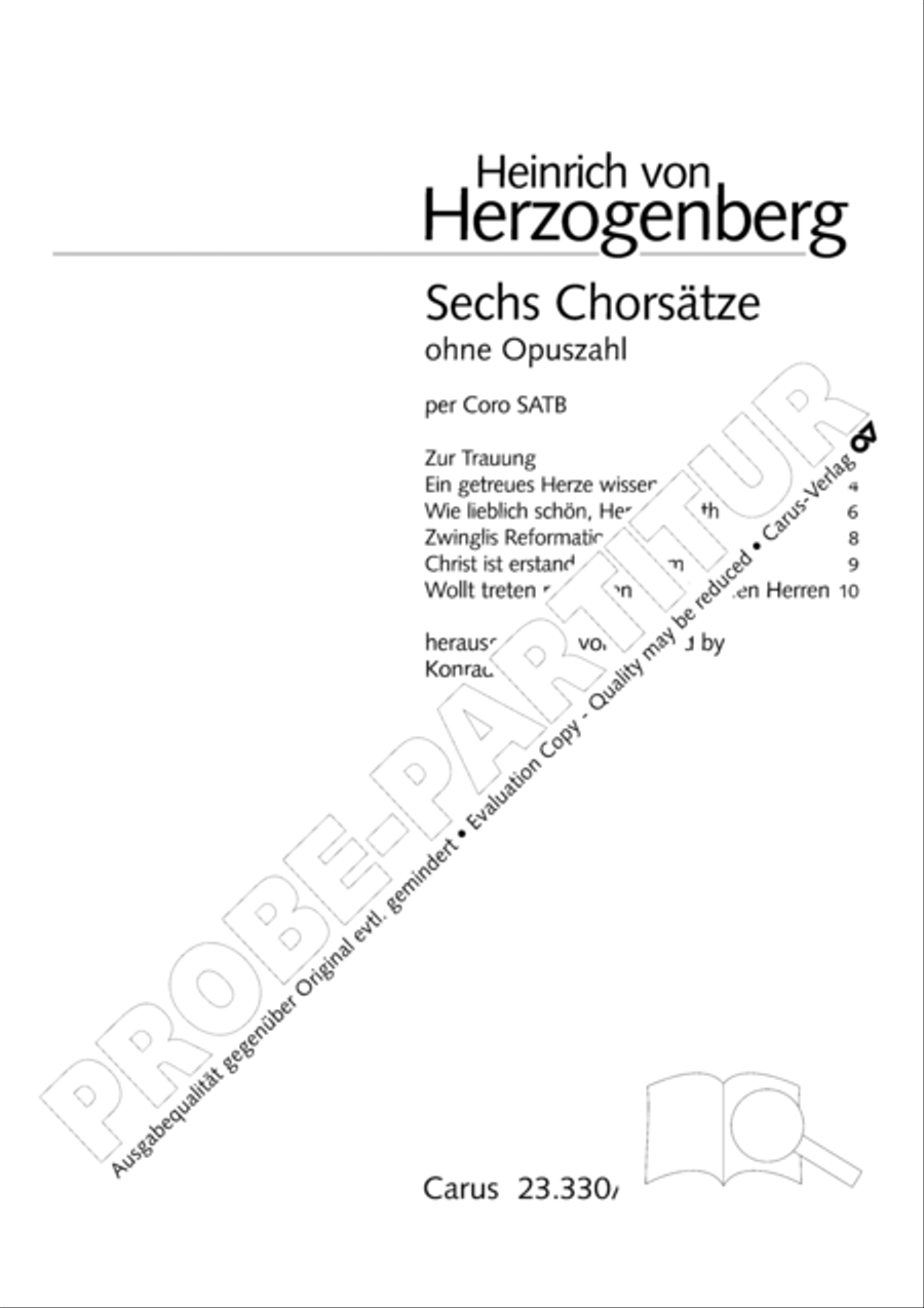 Sechs Chorsatze ohne Opuszahl Score scores gallery preview page 2