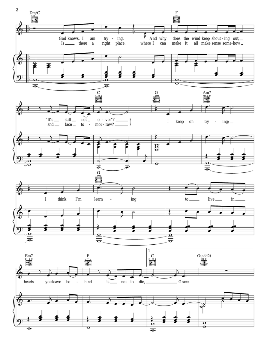 Grace Is Gone Piano, Vocal, Guitar scores gallery preview page 2