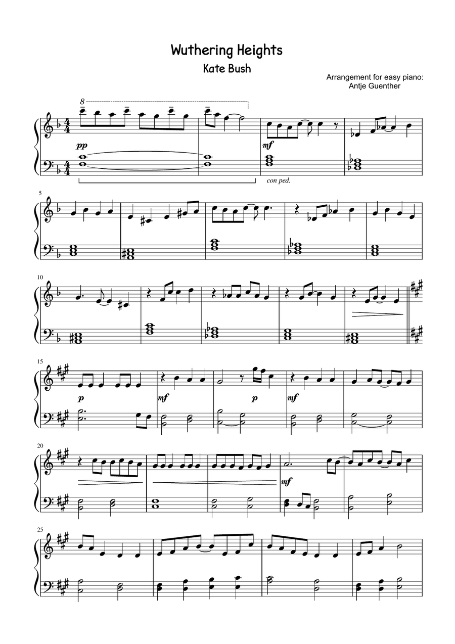 Wuthering Heights Piano Solo scores gallery preview page 1