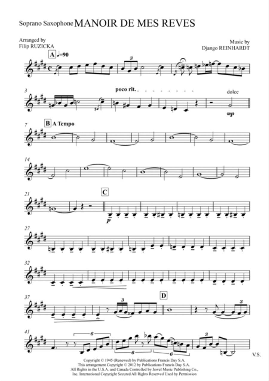 Manoir De Mes Reves (django's Castle) Saxophone Quartet scores gallery preview page 5