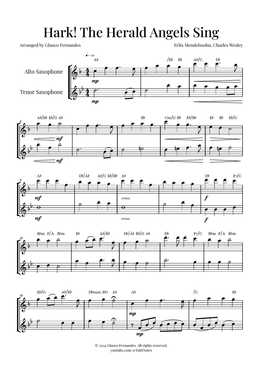 Hark! The Herald Angels Sing Duet Arrangement | Christmas Carol Sheet Music Woodwind Duet scores gallery preview page 1