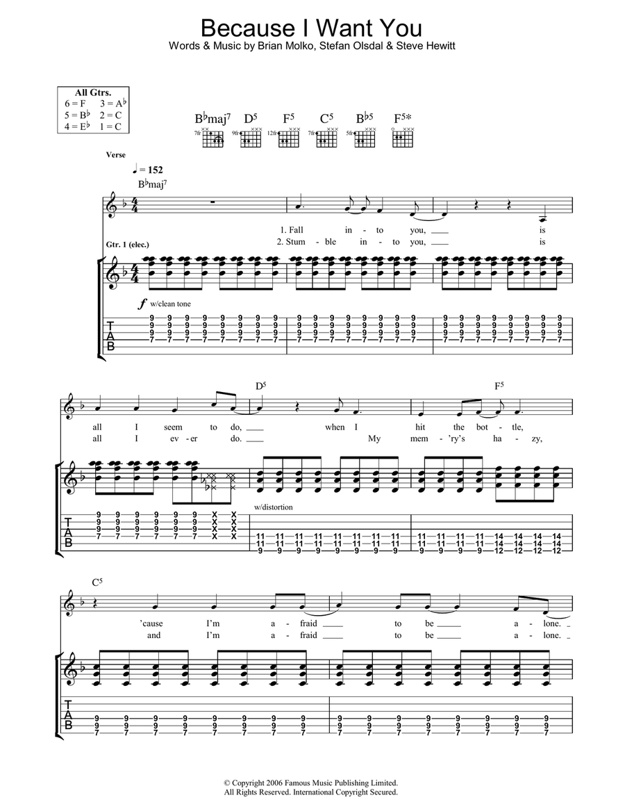 Because I Want You Guitar Tablature scores gallery preview page 1