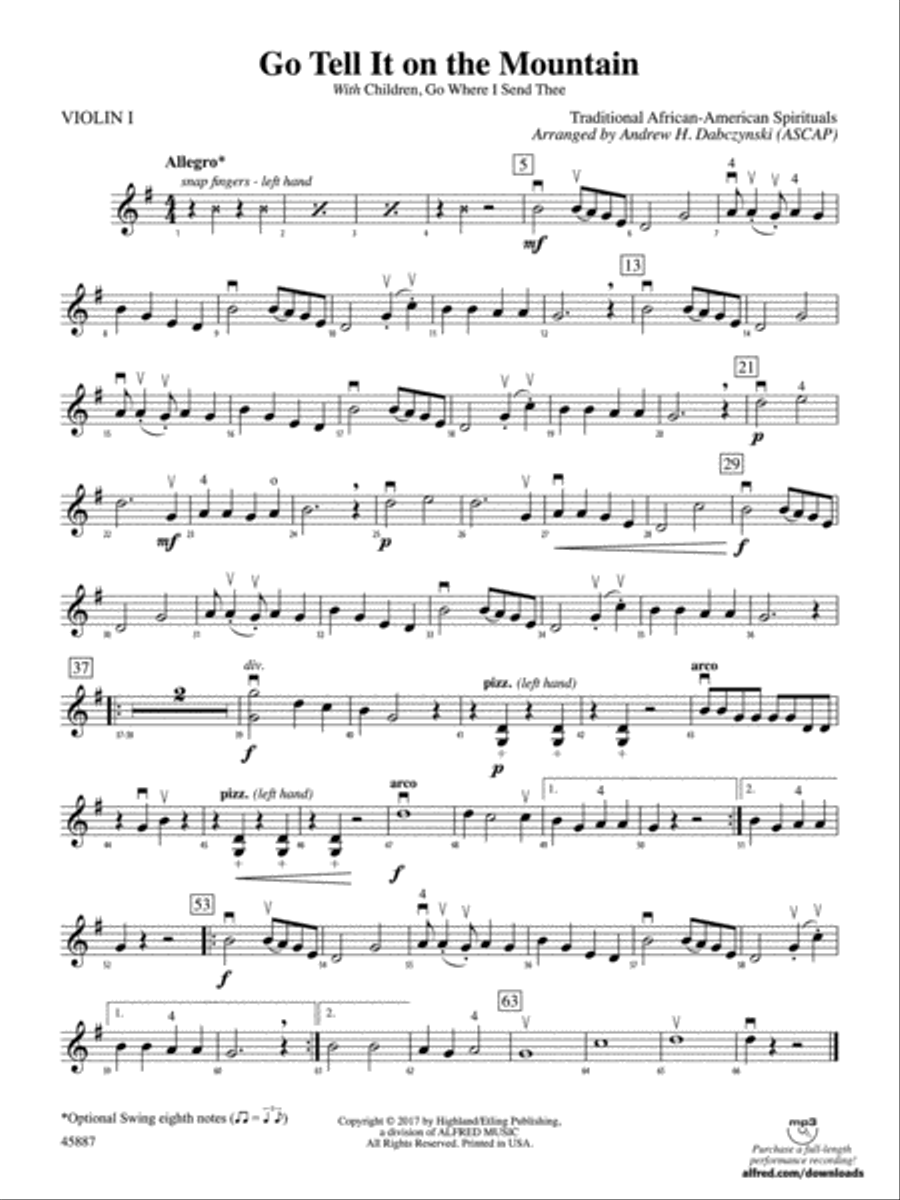 Go Tell It on the Mountain: 1st Violin String Orchestra scores gallery preview page 1
